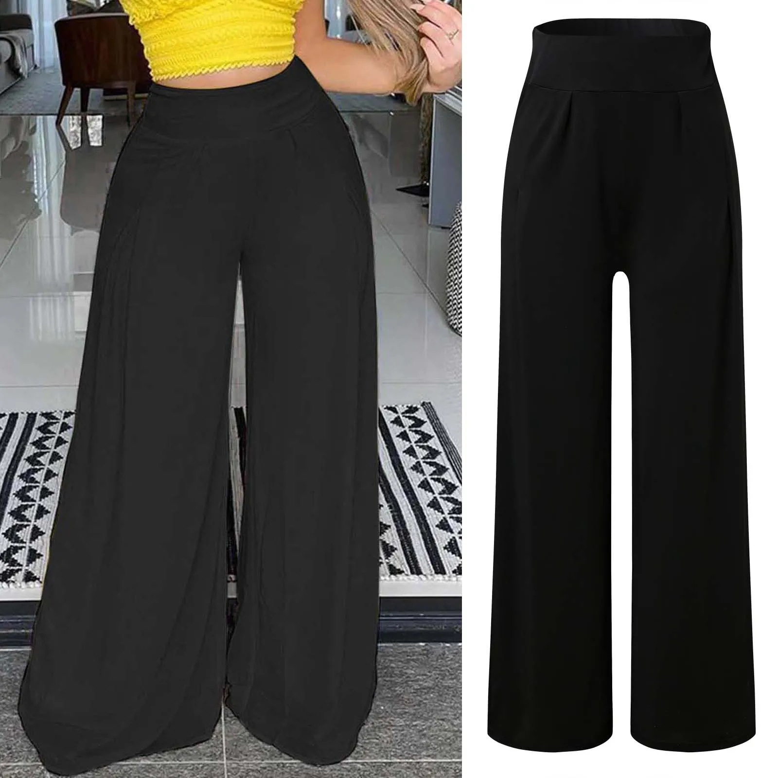 

Женские летние широкие брюки 2021, Однотонные эластичные брюки с высокой талией, пляжные повседневные свободные длинные брюки в стиле бохо