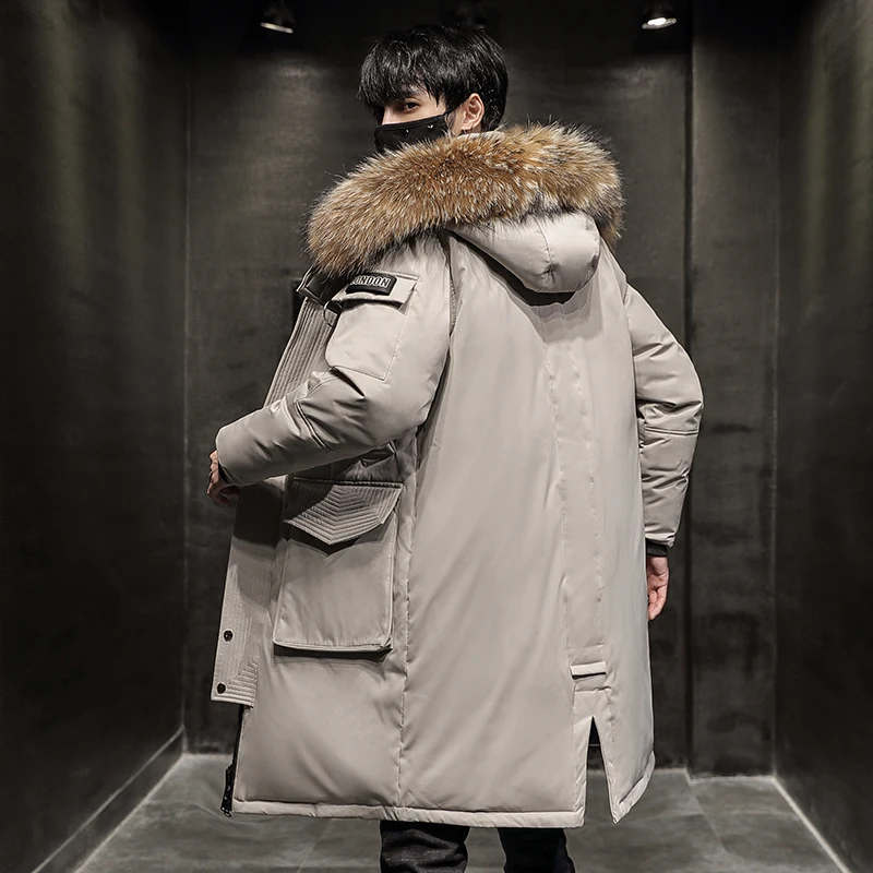 New Men Winter Jacket Male Thick Warm Long Pockets Coat Fur Collar Hooded Thermal Parkas Outerwear Snow Wear Men's Clothing