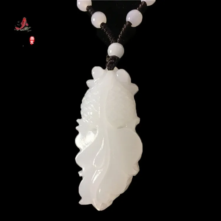 Натуральный белый нефрит Золотая рыбка Кулон жадеит ожерелье Шарм ювелирные