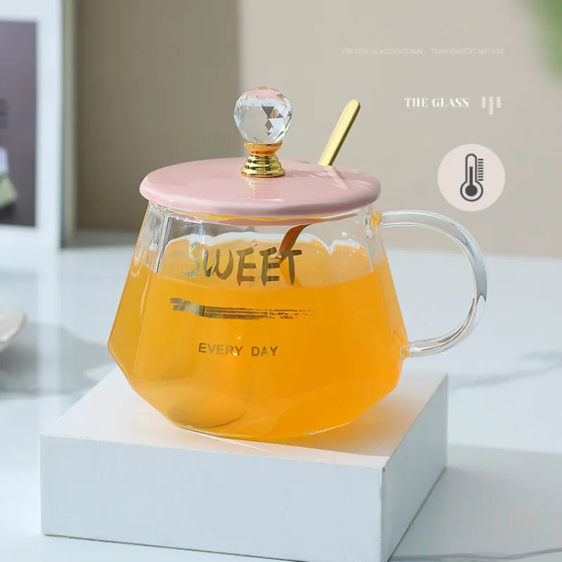 

Кофейная стеклянная чашка в скандинавском стиле с крышкой-ложкой, кружка высокой емкости, термостойкие стеклянные чашки, креативные соковы...