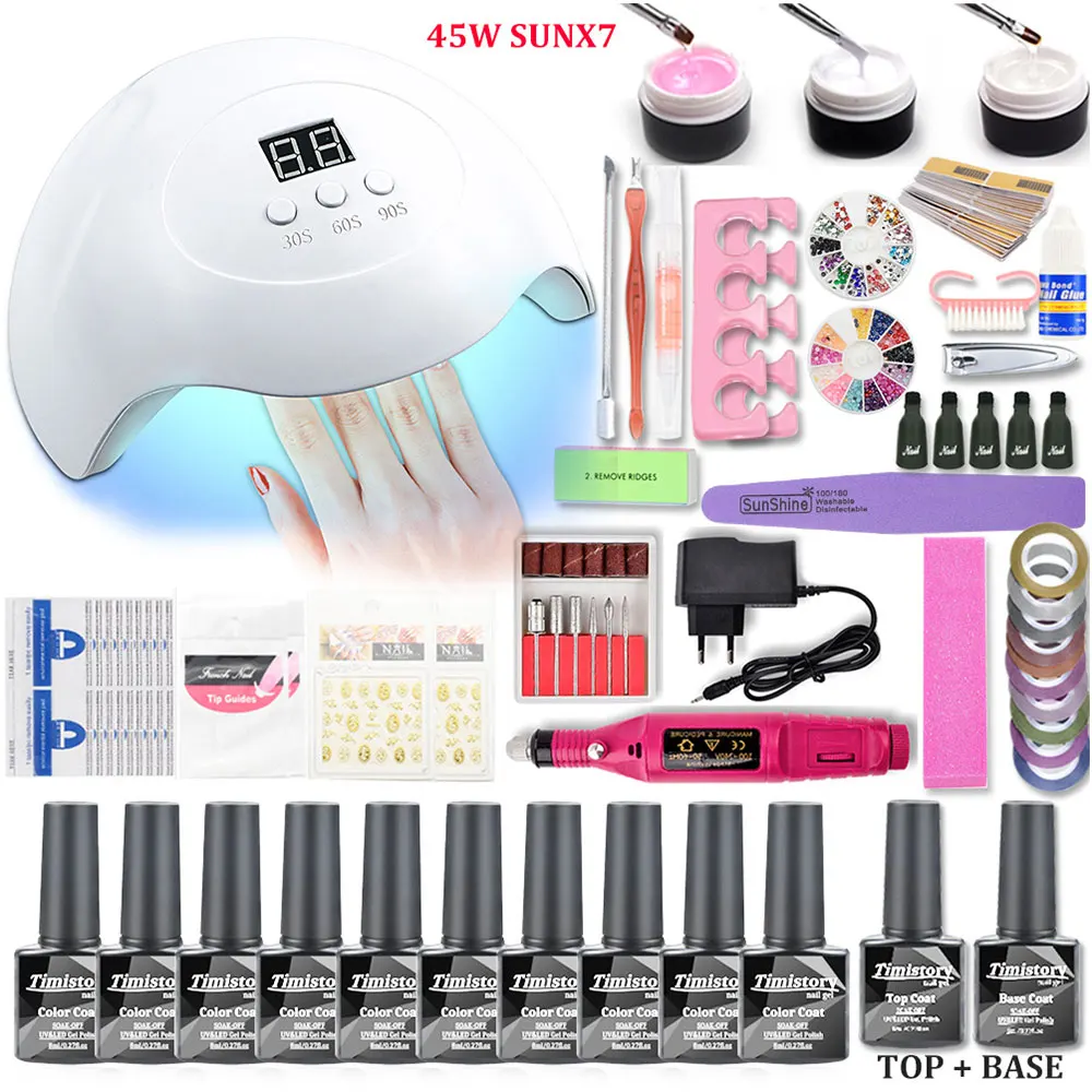 45W 10pcs LAMP SET Набор для ногтей 45 Вт/54 Вт/80 Вт УФ светодиодный светильник Сушилка с 6 шт. Гель-лак для ногтей комплект гель-лаков для ногтей для маникюра Инструменты для дизайна ногтей - Цвет: 45W 10pcs LAMP SET