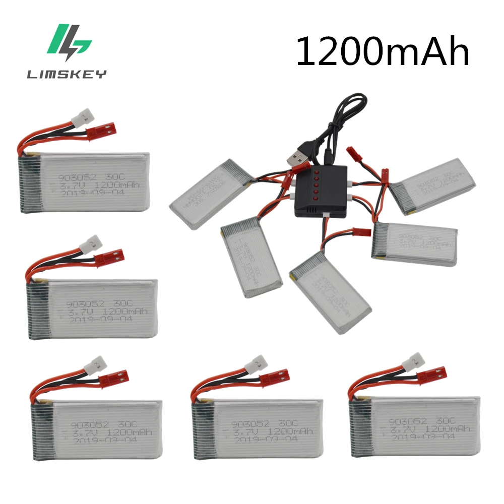 5pcs 3 7 V 1200 мА/ч 25C Дрон с перезаряжаемым аккумулятором Lipo Батарея 903052 + 5 В 1 Зарядное