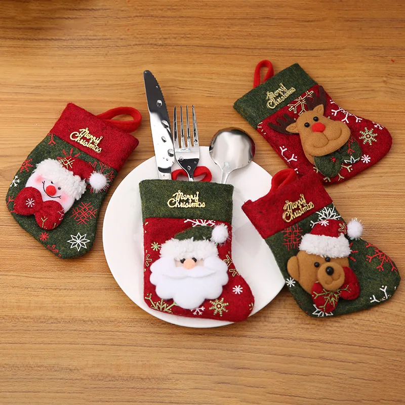 

1Pc Santa Claus Candy Gift Bag Christmas Socks Knife Fork Porket Xmas Tree Pendant Ornaments Xmas Decoration for Home New Year