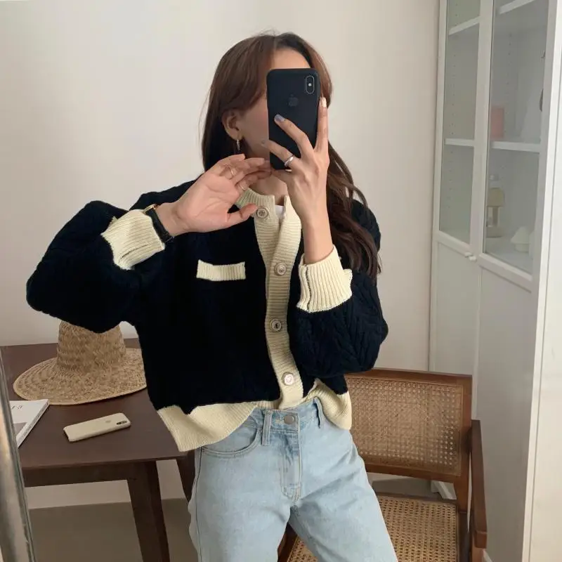 

Gentle Retro Knitted Cardigan Sweater Women Korean Matching 2021 New Chic Fashion Casual Elegant Sweater Female Knitwear Tops