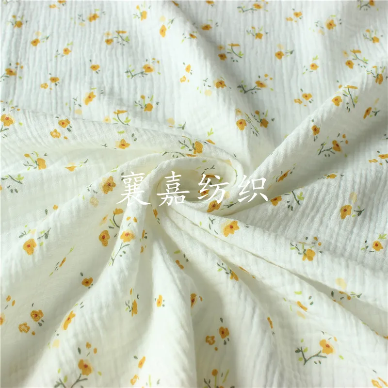 100X135cm Japanese and Korean Small Floral Gauze Crepe Pajama 100% Cotton  Jersey Fabric  Breathable 140g 1m