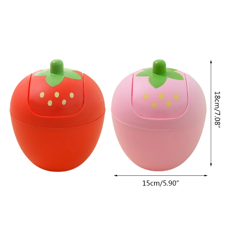 

T3EC Cute Strawberry Plastic Waste Bin Swing Lid Mini Trash Can Garbage Storage Box for Kitchen Table Desk Car Decoration