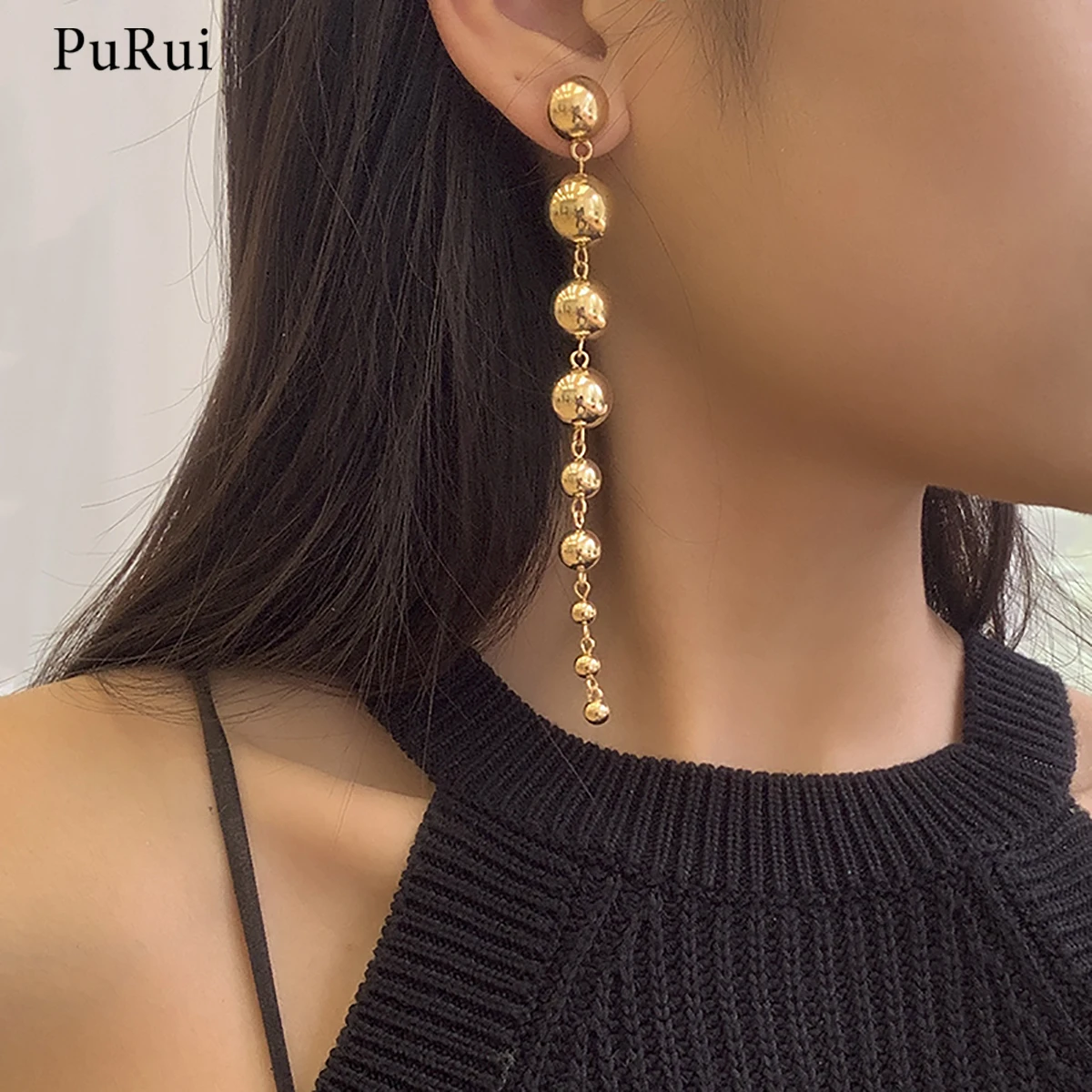 

PuRui CCB Material Beads Drop Earrings for Women Fashion Gold Color Irregular Bead Long Dangle Earrings Trendy Jewelry Gift