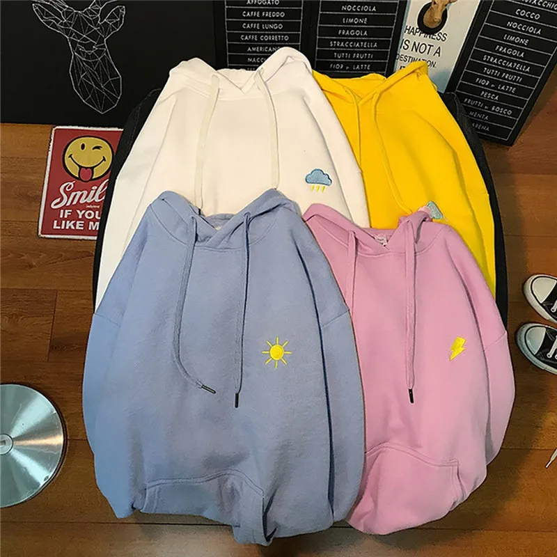 

Толстовка женская оверсайз, повседневный теплый пуловер с принтом и карманами, свитшот с кулиской в стиле Харадзюку, однотонный пуловер, Св...