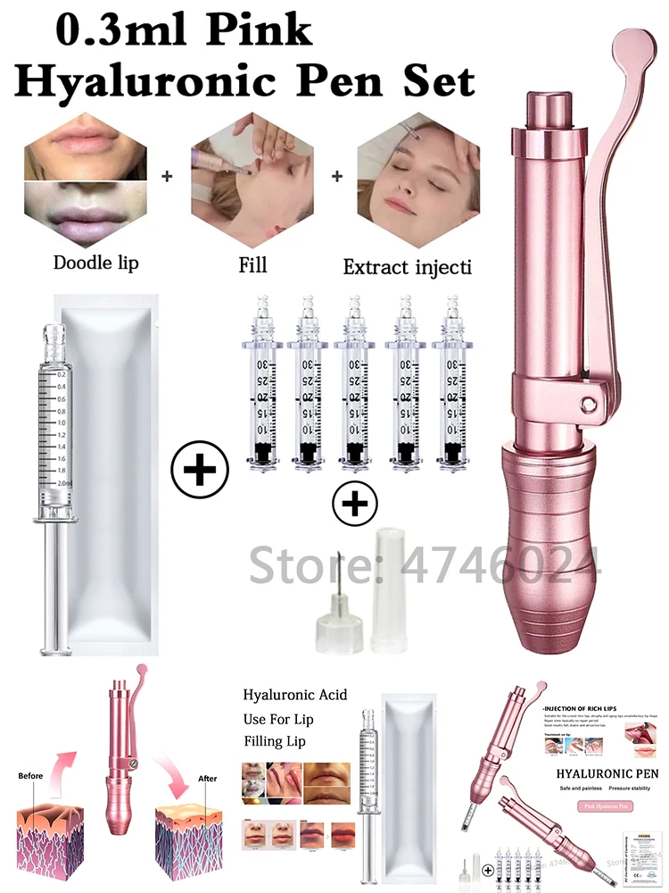

0.3ml Pink Lip Injection Pen Hyaluronic Acid Guns No Injection Serum Pen For Anti-wrinkle Skin Rejuvenation Lips Lifting Lip Ato