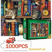 1000 pieces jigsaws puzzles bookshelf cat landscape puzzles diy assembling toy for adults jigsaw paper puzzles educational toy