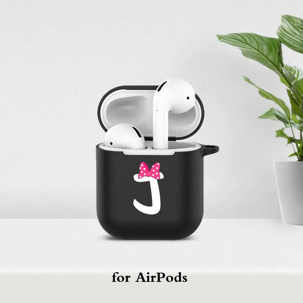 

For Airpods Pro Case Cute Bow Letter For Airpods Cases 2 1 Soft Silicone Wireless Bluetooth Earphone Cover Matte Black Funda