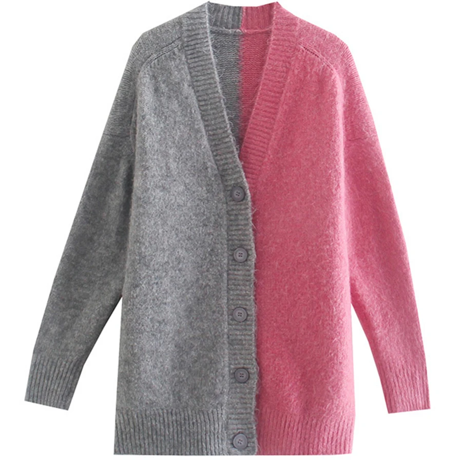 

Женский однобортный трикотажный кардиган Maxdutti, модные зимние свитера контрастных цветов, вязаные жакеты в английском стиле