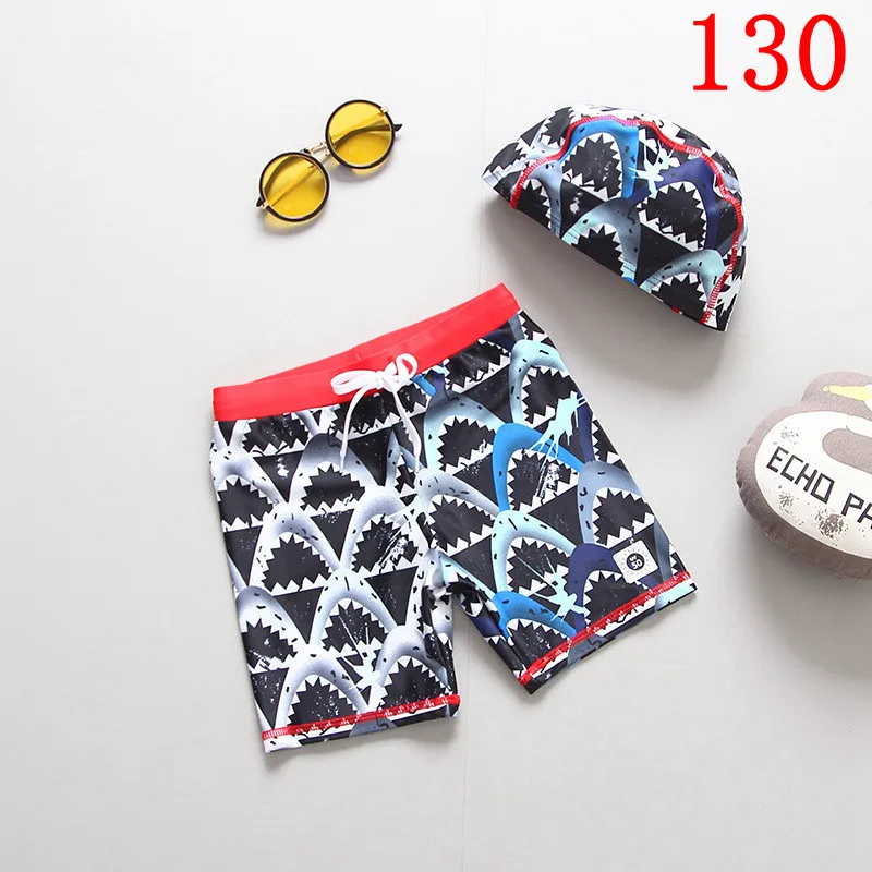 SIZE 130 Пляжные шорты для мальчиков с шапочкой, купальный костюм с динозавром из мультфильма Трусики для плавания детские плавки детская одежда для купания для маленьких мальчиков - Цвет: SIZE 130