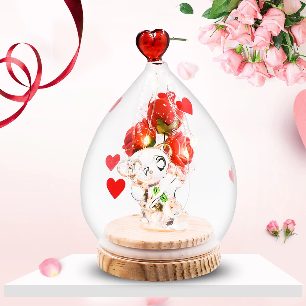 

Bottle Bear Rose Flower Crafts Glass Ornaments Figurines Christmas Present Home Wedding Party Decor Gifts Souvenir