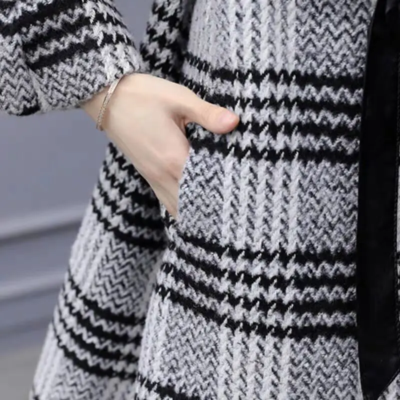 Модное шерстяное Женское пальто зимнее женское длинное в шотландскую клетку с