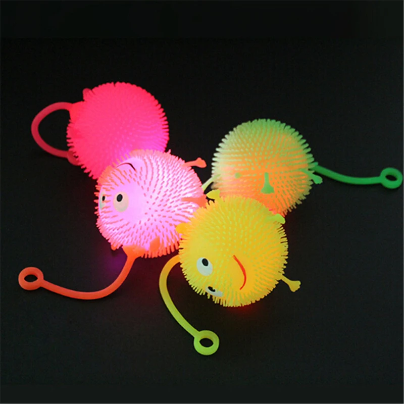 

Color Random Cartoon LED Light Up Glowing Hair Flash Ball Baby Elasticity Fun Toys Gifts Children Squeeze Anti Stress Toys