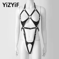 sexy harness bra underwear garter belts women leather bodysuit hollow out body caged punk gothic suspenders straps lingerie