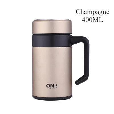 Champagne 400ML Деловая вакуумная колба с ручкой, 304 нержавеющая сталь, изолированная чашка, кофе, чай, термос, кружка, термосы для офиса, чашка для автомобиля, тур, посуда для напитков - Цвет: Champagne 400ML