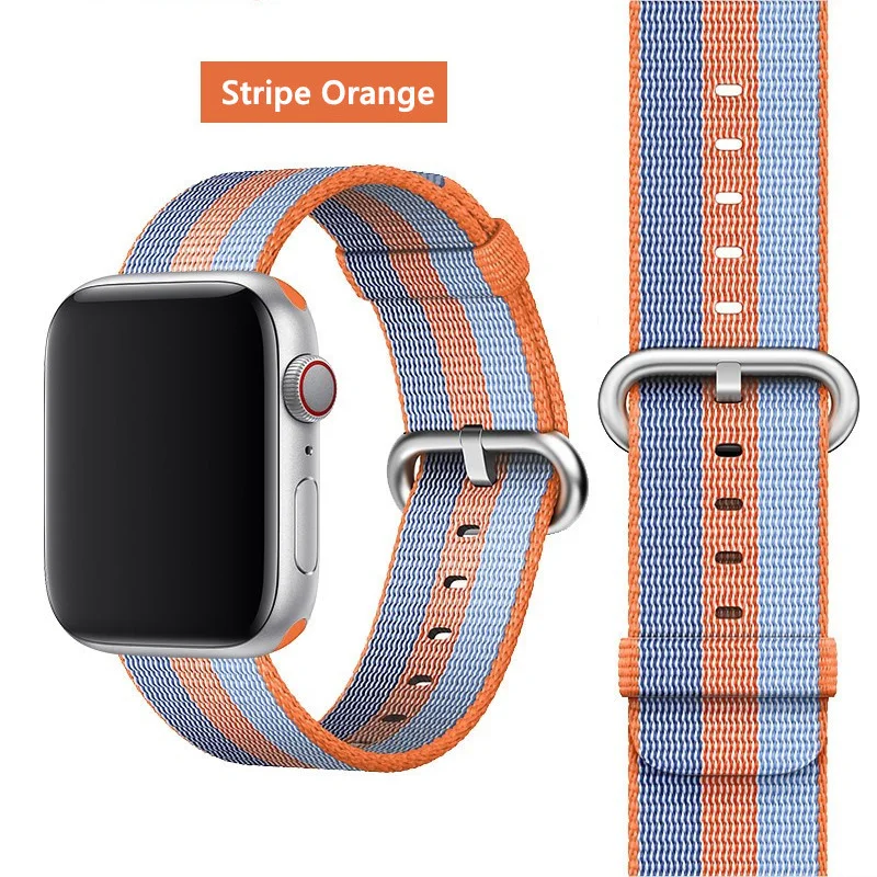 Stripe Orange Blue Ремешок EIMO Nato для apple watch, ремешок 44 мм, 40 мм, apple watch 5, 4, 3, 2, iwatch, ремешок 42 мм, 38 мм, плетеный нейлоновый браслет correa, ремешок для часов - Цвет ремешка: Stripe Orange Blue