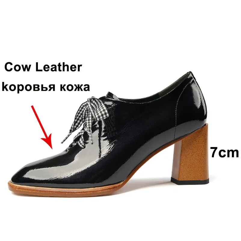 Женские лакированные туфли Meotina из натуральной воловьей кожи на толстом высоком