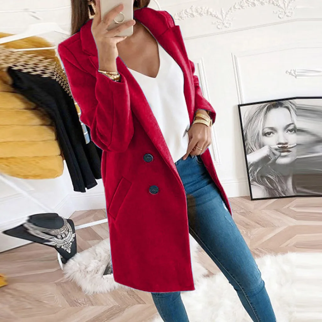 Женское осеннее искусственное шерстяное элегантное Полушерстяное пальто тонкая