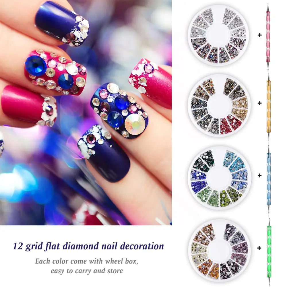 

Nail Gems Rhinestones 3D Nail Art Studs Micro Beads for Women Fake Nails DIY Nail Art Crystal Rhinestones With Dropping Pen