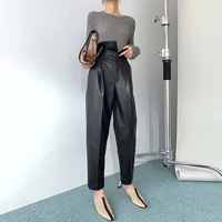 length black casual trousers pu leather harem pants for women high waist ankle female pants fashion new clothing