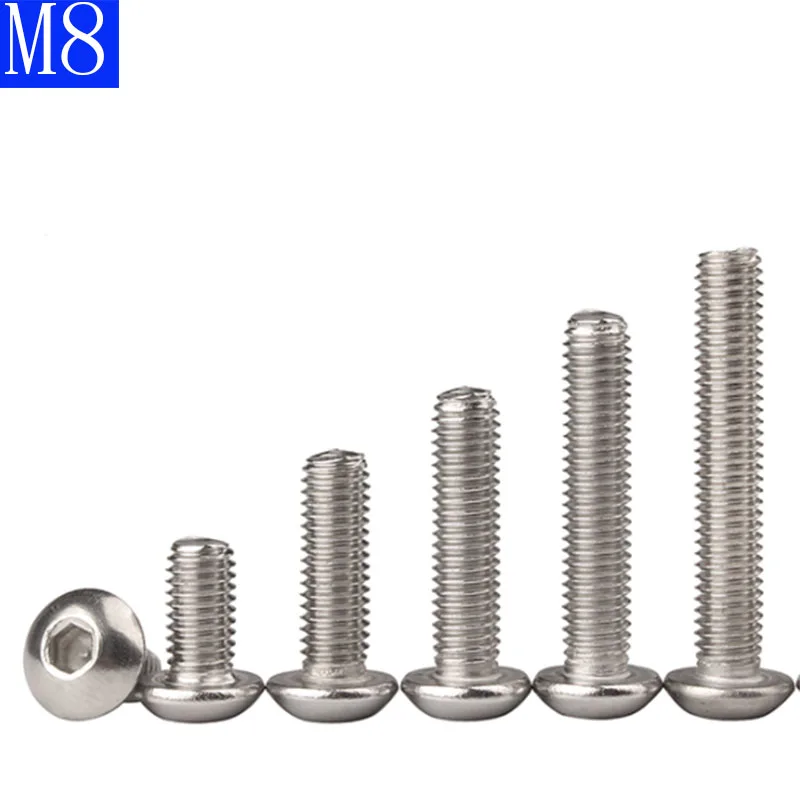 

M8 8mm M8 - 1.25 Metric 304 Stainless Steel Hex Socket BUTTON HEAD Screws Bolt A2