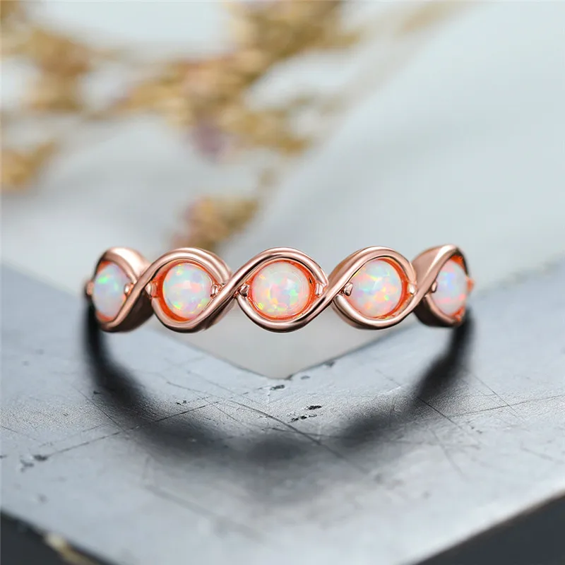 

Vintage Female Round White Opal Cross Ring Fashion Bride Party Wedding Rings For Women Elegant Rose Gold Silver Color Thin Ring