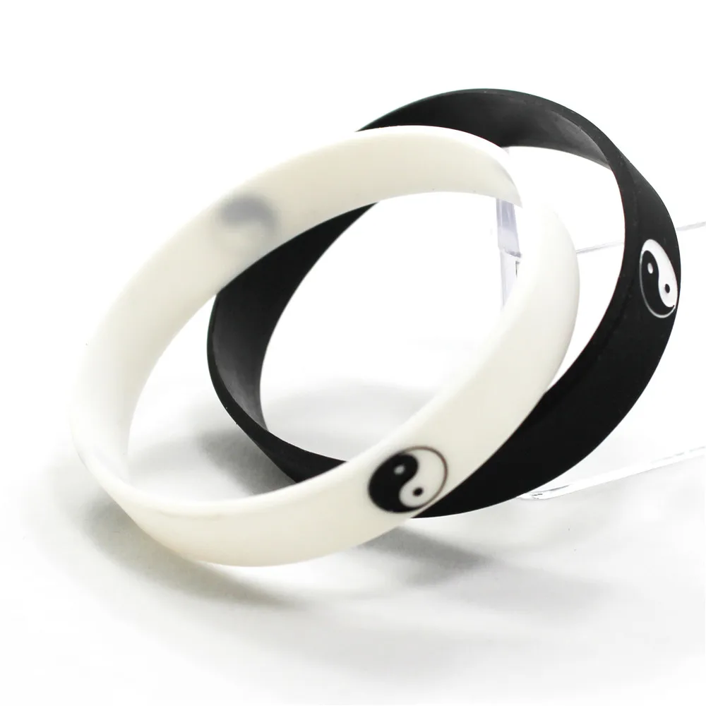 

2pcs Cool Tai Chi Silicone Wristband Black White Color Sports Rubber Silicone Bracelets&Bangles Fashion Jewelry Gifts