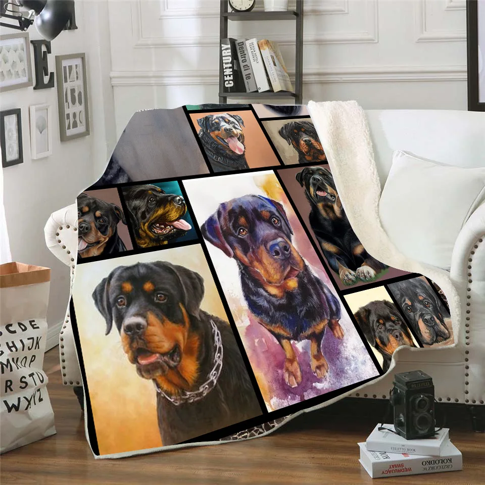 

Флисовое одеяло Rottweiler с 3D принтом для пикника, толстое модное покрывало, покрывало из шерпы, Прямая поставка