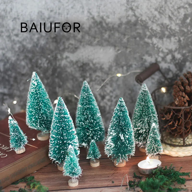 BAIUFOR 8pcs Mini DIY Christmas Tree Fake Pine Sisal Bottle Brush Santa Snow Frost Village House | Дом и сад