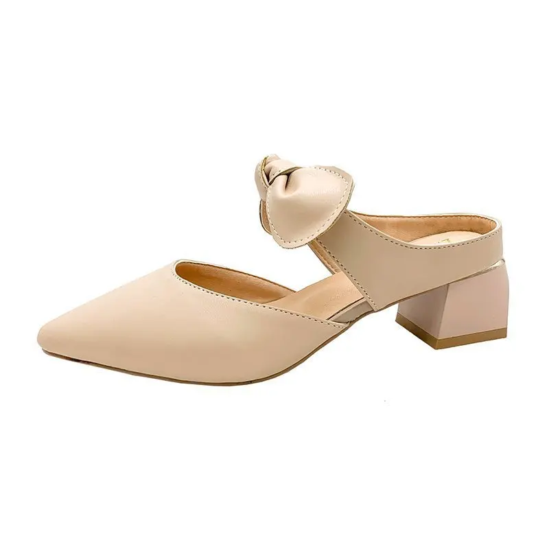 

Shoes Ladies' Slippers Low Square heel Women Heels Pantofle Luxury Slides Cover Toe Butterfly-Knot Block High 2021 Designer