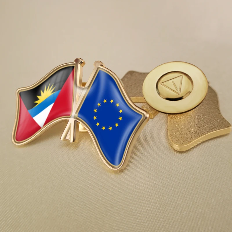 European Union and Antigua Barbuda Crossed Double Friendship Flags Brooch Badges Lapel Pins | Украшения и аксессуары