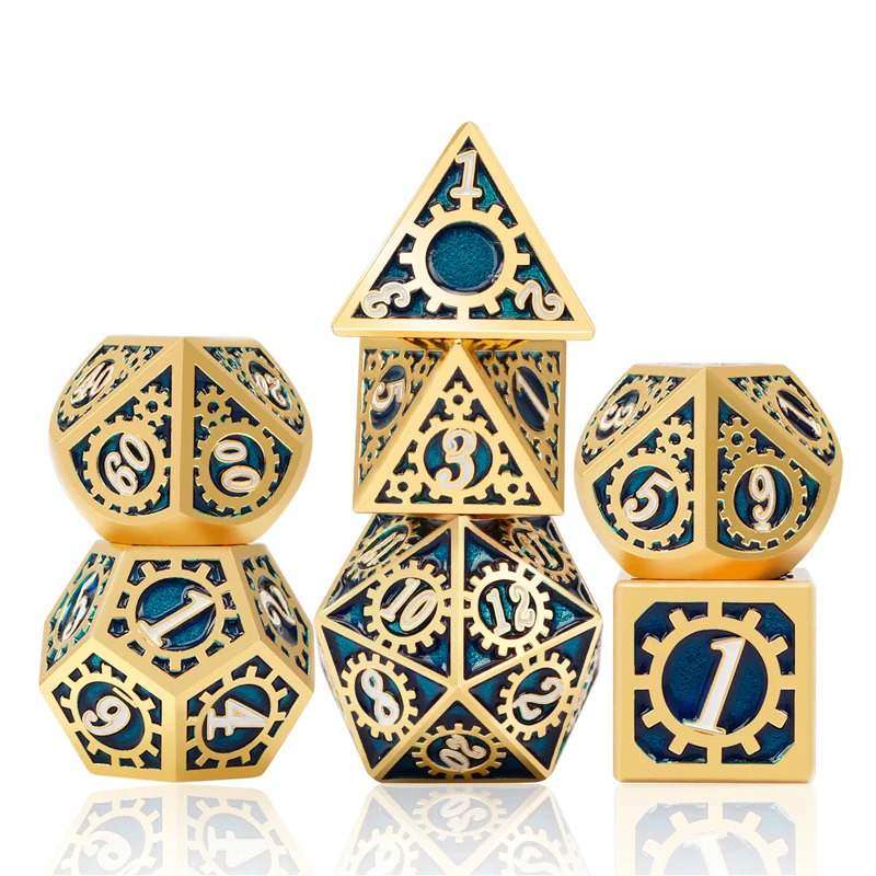 

Metal Dnd Dice Sets Dungeon And Dragon D20 D&D Polyhedral Gold Blue RPG MTG Gear Role Playing 7PCS D20 D12 D10 D8 D6 D4