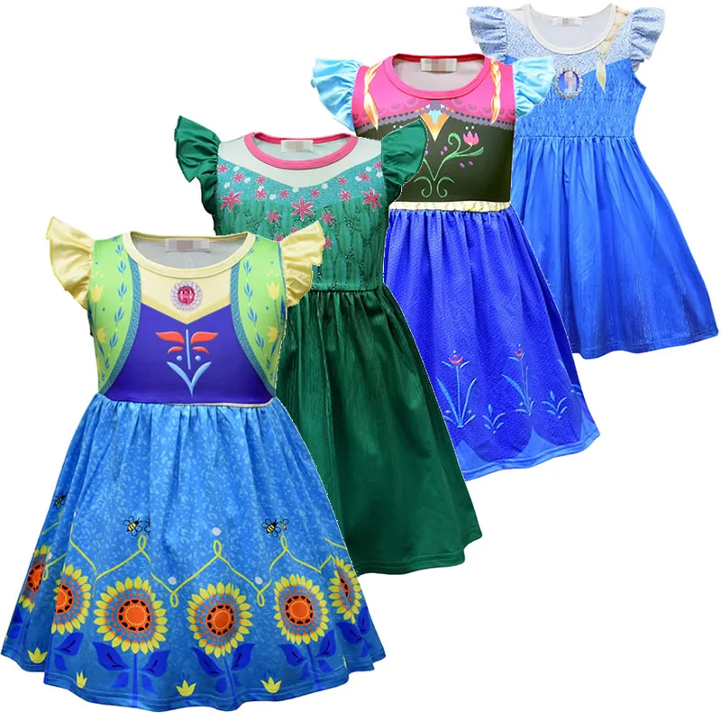 Платье Анны на день рождения для девочек Костюмы принцессы Эльзы маленьких детей