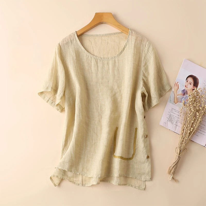Летняя тонкая дышащая простая однотонная женская футболка в стиле ретро рами
