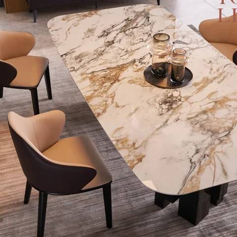 Итальянский шифер, мраморный обеденный стол и стул, комбинация, большая семейная Гостевая ресторанная креативная мебель, прямоугольный стол