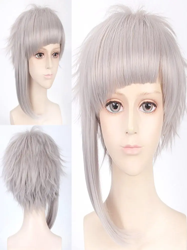 Morematch Bungo Stray Dogs Nakajima Atsushi Short Silver Gray Heat Resistant Cosplay Costume Wig+Wig Cap