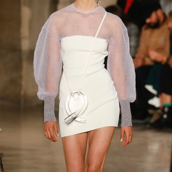 Прозрачное Сетчатое платье с длинными рукавами круглый вырез бандаж на спине