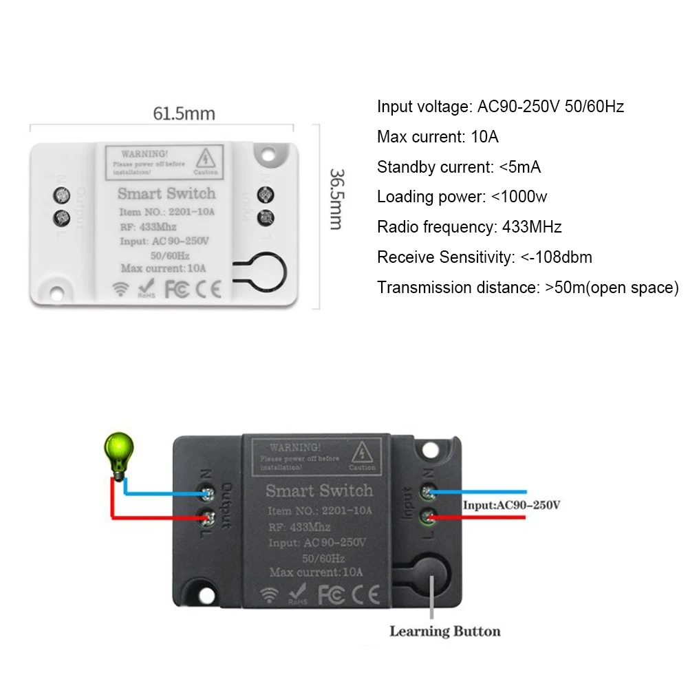 Беспроводной смарт переключатель 433 МГц 1/2/3 клавиши модуль радиоресивера 220 В
