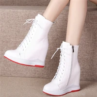 2020 winter platform oxfords shoes women lace up genuine leather wedges high heel ankle boots female round toe fashion sneakers