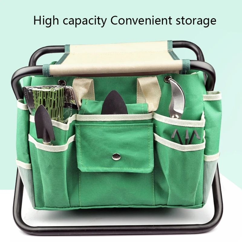 

7XEA High Quality Folding Gardening Stool Carbon Steel + Oxford Cloth Garden Tools Carrier /Digging Gardening Gifts Set