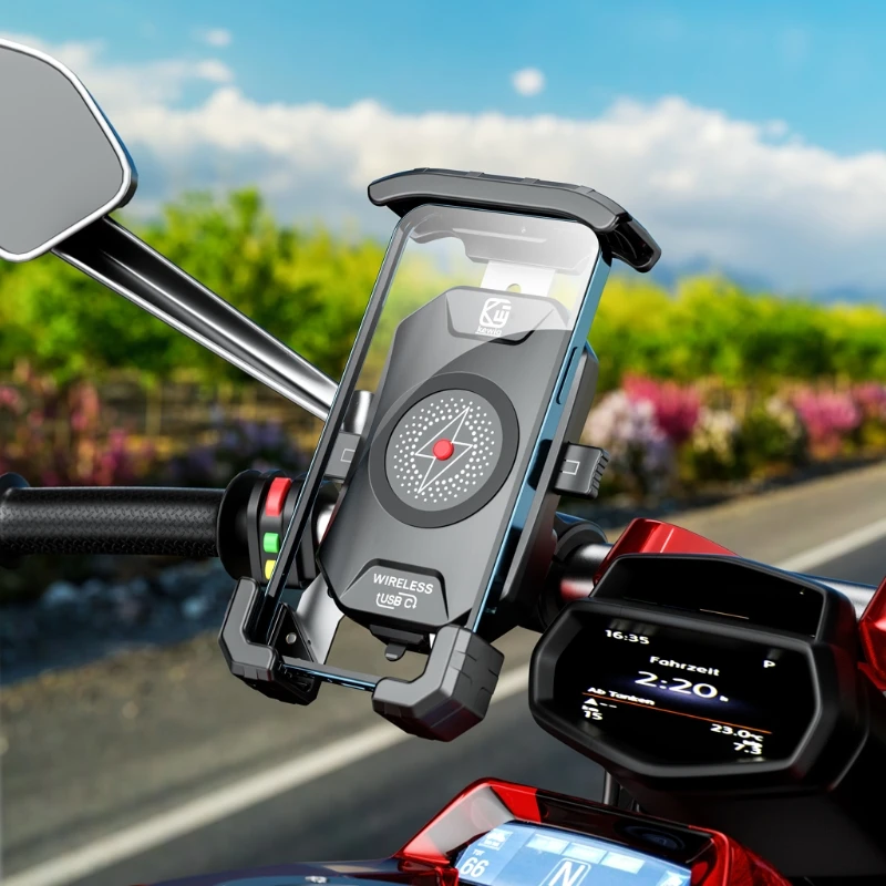 

Waterproof 12V Motorcycle Qi 15W Wireless Charger 20W Type C PD Charger Mount Holder Stand for 3.5-6.5" Cellphone