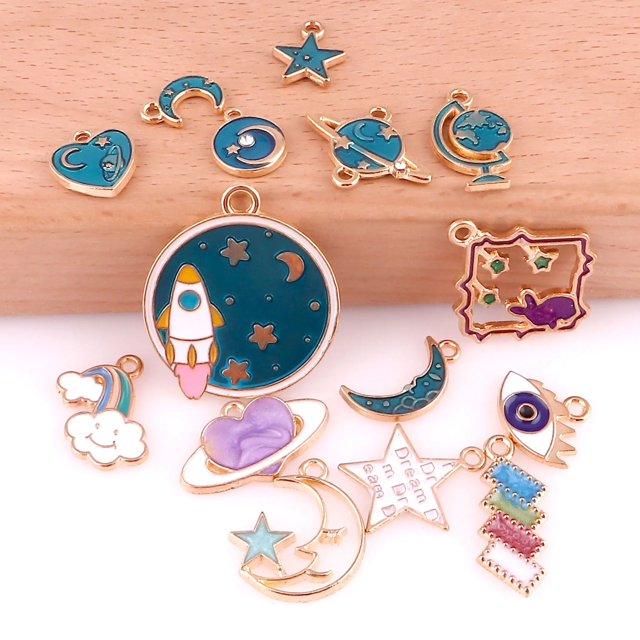 

20 шт./лот эмаль Вселенная звезды и луна амулеты в поисках Крафта сплав DIY серьги и ожерелья Изготовление ювелирных изделий