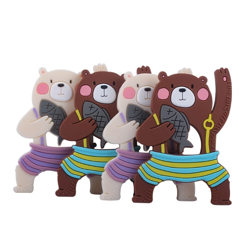 

Baby Teether Silicone Beads Cartoon Animal Bear Molar Soother Nursing Teething Chewing Toy Shower Gifts for Newborn Infant