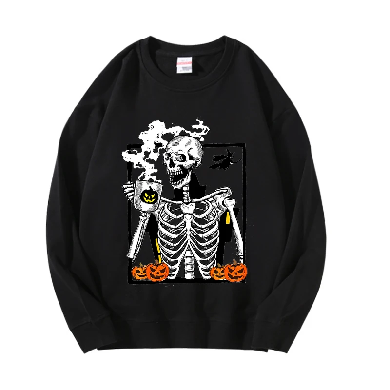 

100% Cotton Skull Print O-neck Sweater Women Pullover Sweater Women Winter Men's Sweater Super Dalian Hoodie Couple Sweater 4XL