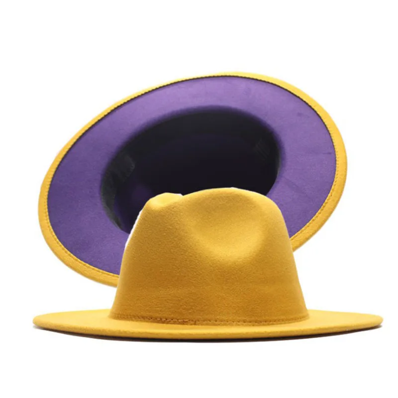 

Шляпа фетровая женская, с широкими полями, желтого и фиолетового цветов