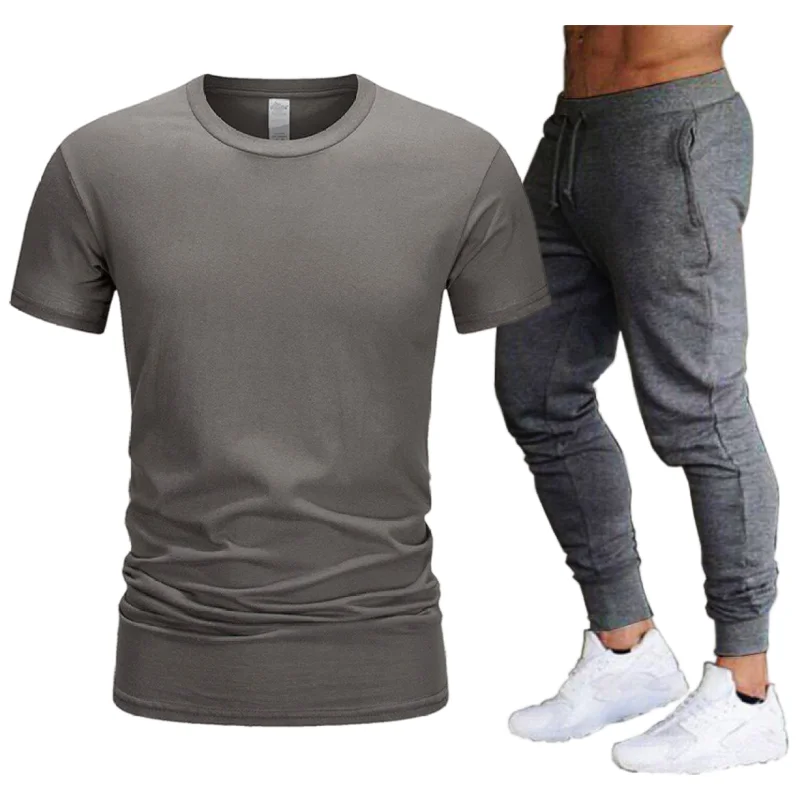 

Men's Casual Tracksuit Summer Clothes Sportswear Two Piece Set T Shirt Brand Track Clothing Male Sweatsuit Sports Suits