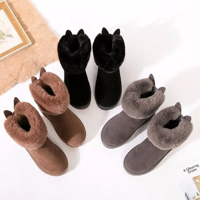 

Winter Ankle Boots Female Flock Platform Snow Boot Ladies Plush Sneakers Casual Flat Shoes Woman Footwear botas mujer R12-37
